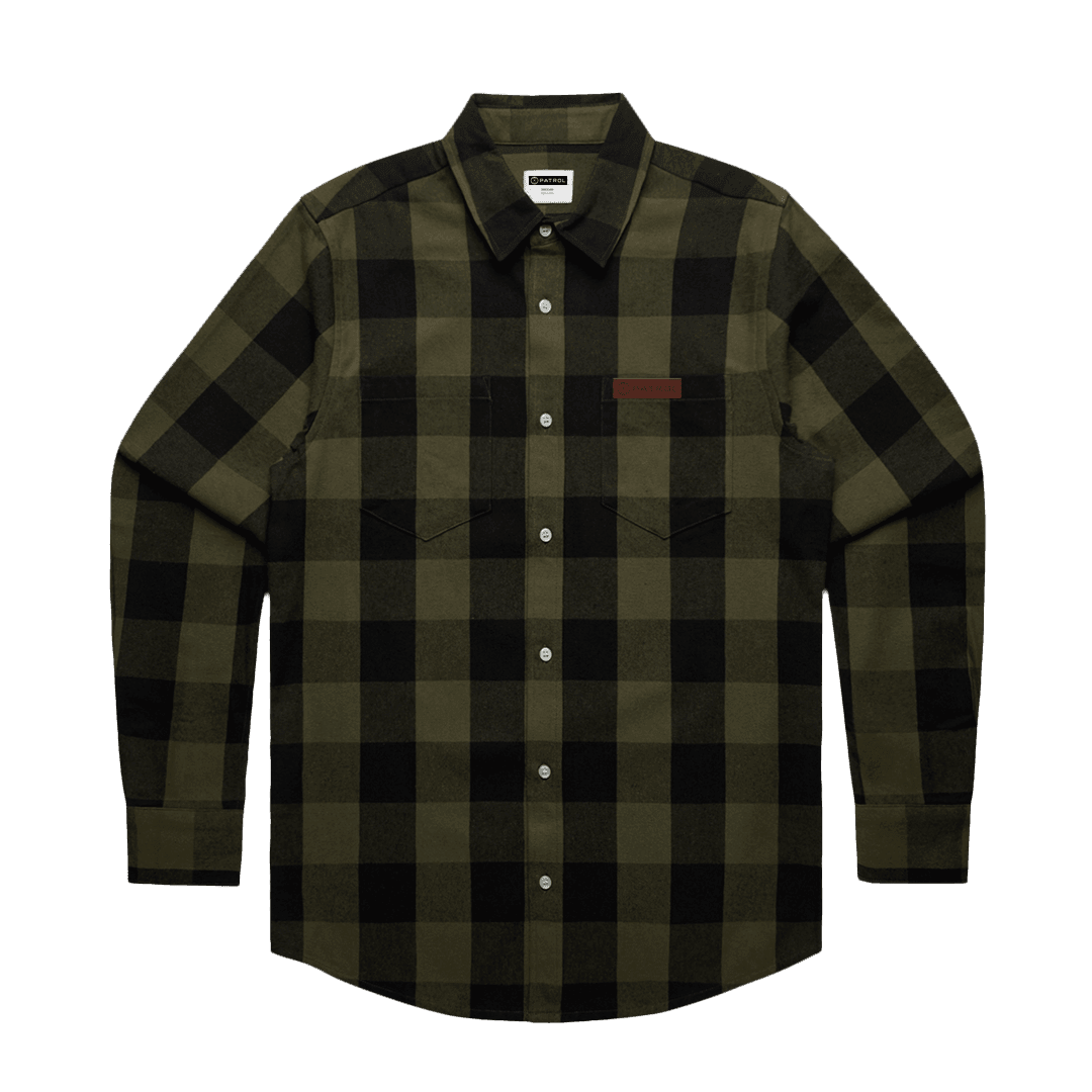 Army / Green Patrol Check Shirt front, long sleeve outdoor clothing