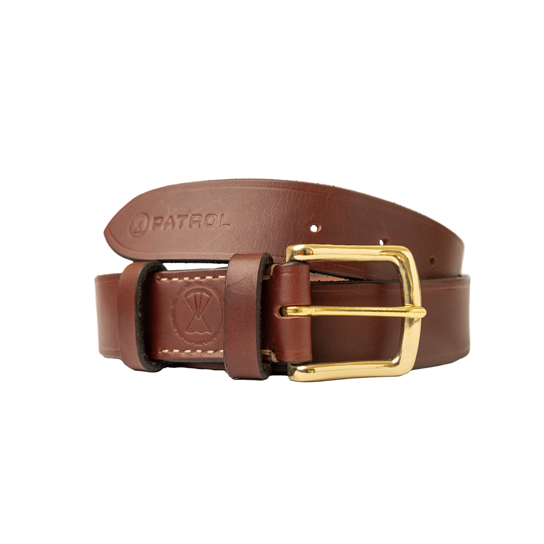 Patrol Leather belt, Handmade brown veg tan leather belt, brass buckle
