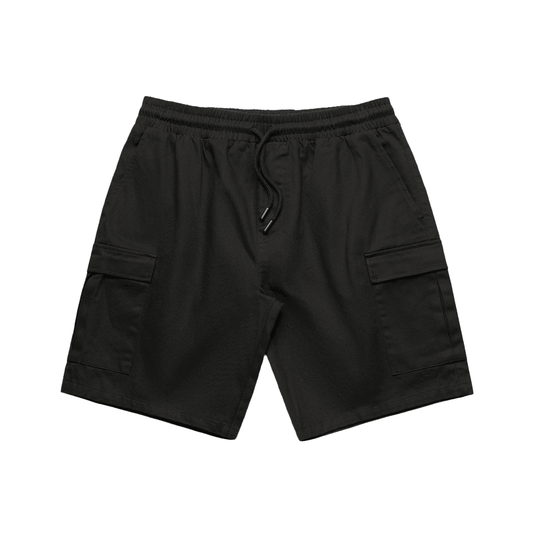 Black Patrol Cargo Shorts Front, 100% cotton summer shorts, outdoor clothing