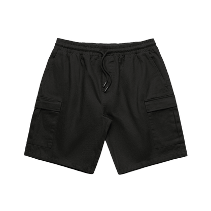 Black Patrol Cargo Shorts Front, 100% cotton summer shorts, outdoor clothing