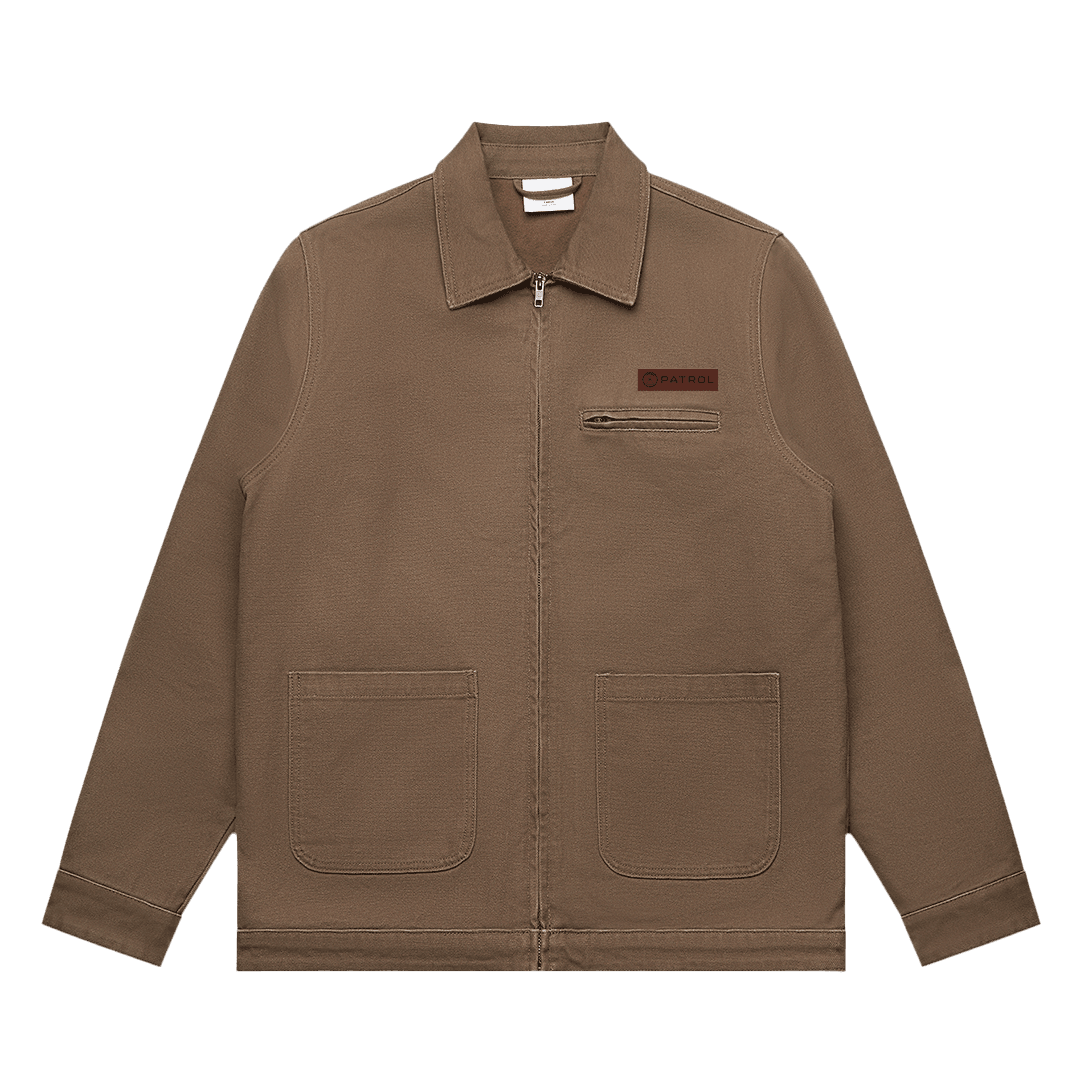 Walnut Patrol Canvas jacket front, duck canvas fleece lined jacket, outdoor clothing