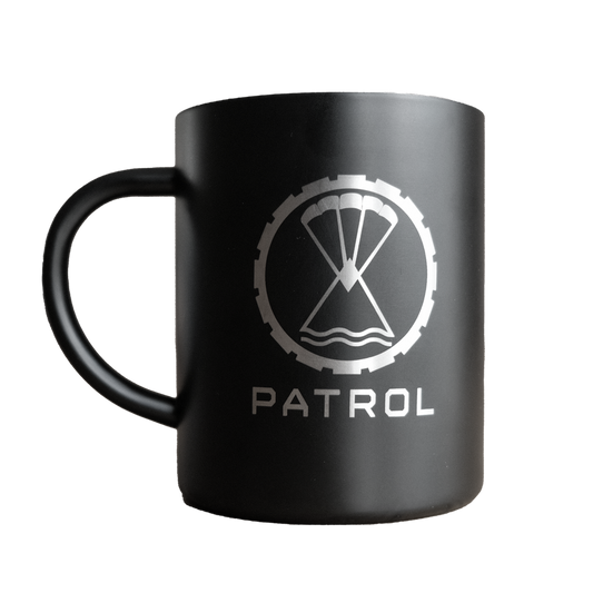 Patrol campfire mug, stainless steel mug, camping and outdoors drinkware.