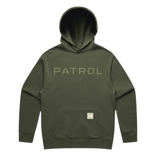 Green Patrol Logo Hoodie, relaxed fit hoodie, Outdoor clothing 