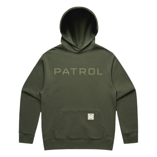 Green Patrol Logo Hoodie, relaxed fit hoodie, Outdoor clothing 