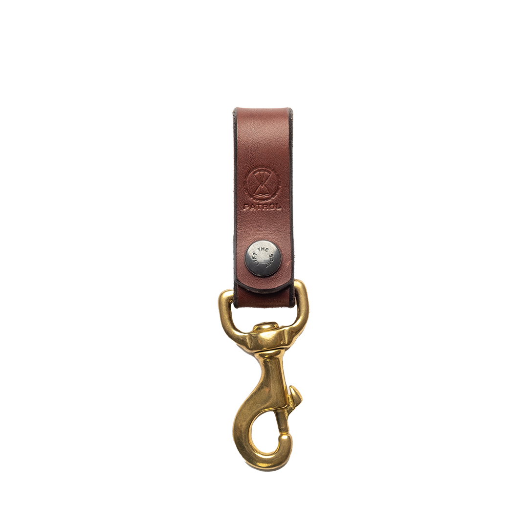 Patrol Leather Key Hanger, handmade brown veg tan leather key clip, brass clip