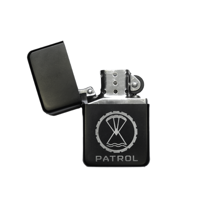 Patrol Windproof Lighter, Engraved metal refillable flip top lighter perfect for camping.