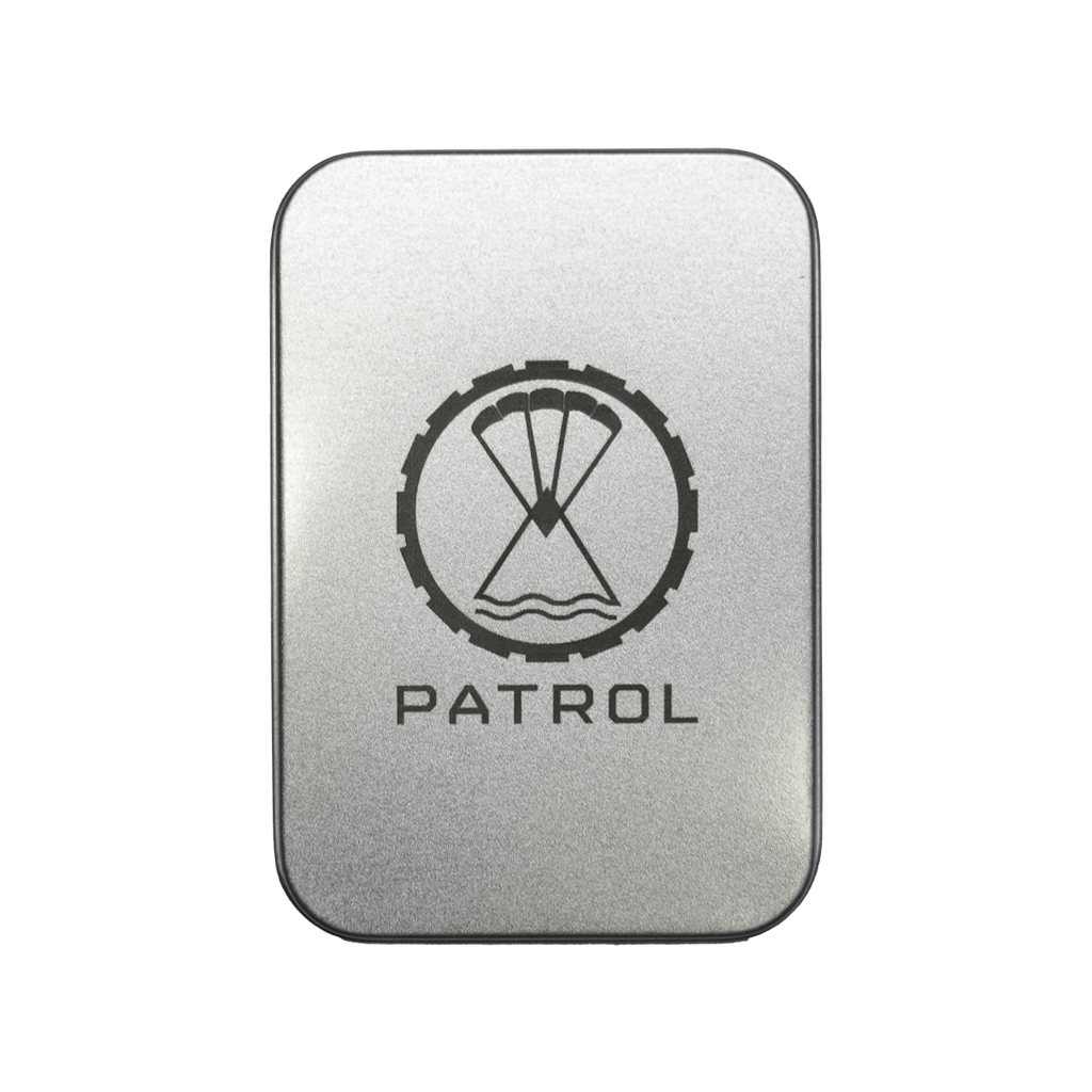 Patrol Windproof Lighter tin, engraved metal tin to store your lighter or use as a small kit carry tin.