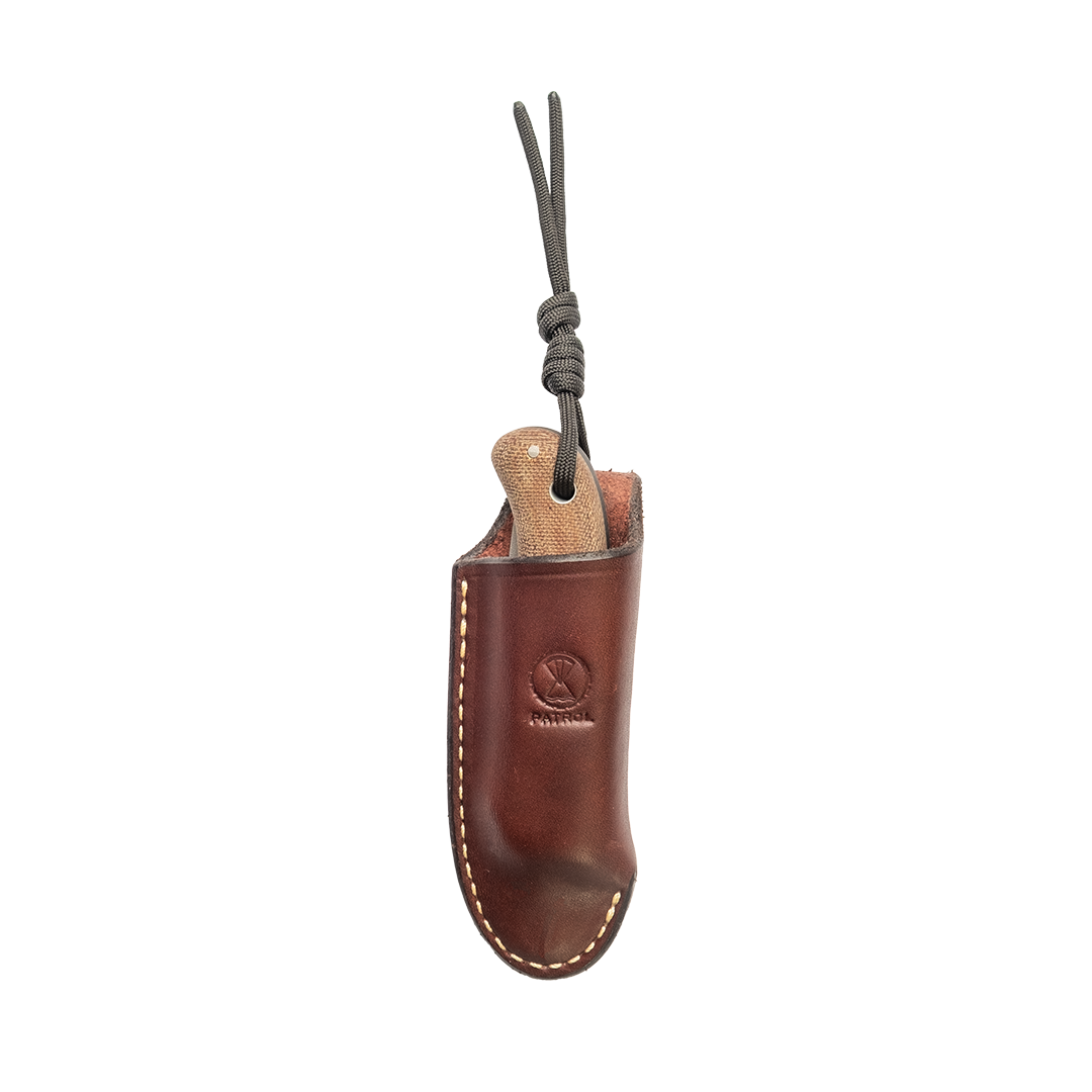 Patrol Nomad folding pocket knife leather sheath, Handmade in Hereford, bushcraft tool