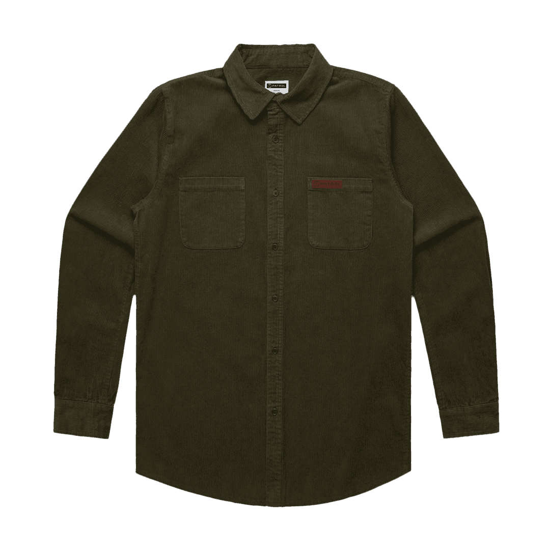 Army Patrol Cord Shirt Front, 100% cotton corduroy long sleeve shirt, outdoor clothing