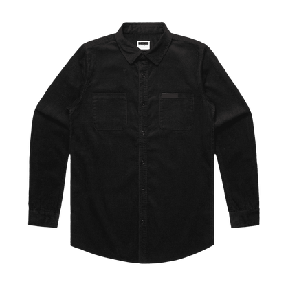 Black Patrol Cord Shirt Front, 100% cotton corduroy long sleeve shirt, outdoor clothing