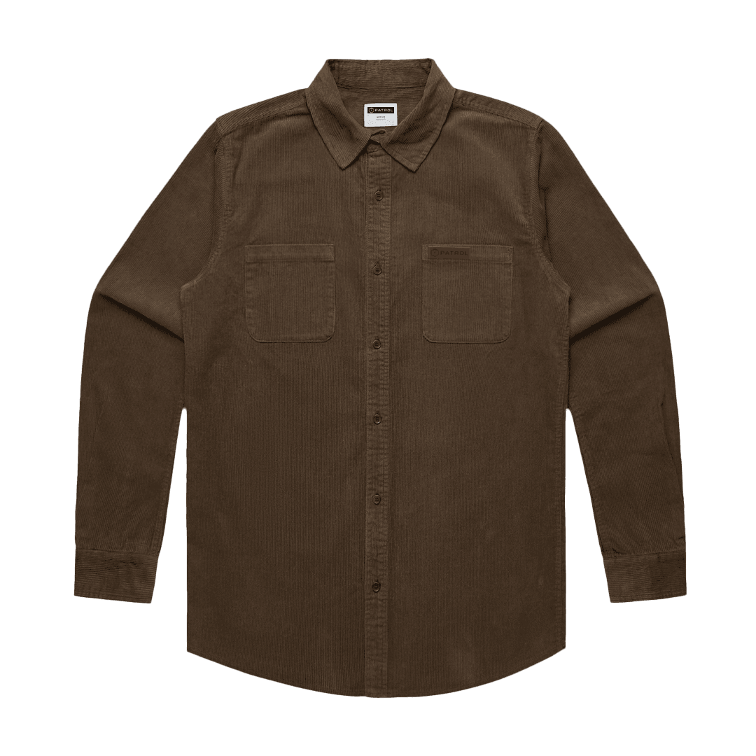 Walnut Patrol Cord Shirt Front, 100% cotton corduroy long sleeve shirt, outdoor clothing