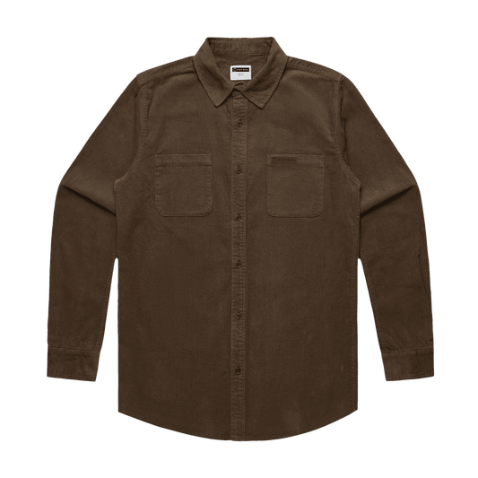 Walnut Patrol Cord Shirt Front, 100% cotton corduroy long sleeve shirt, outdoor clothing