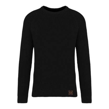 Patrol Goods black chunky knit sweater, outdoor mens clothing.