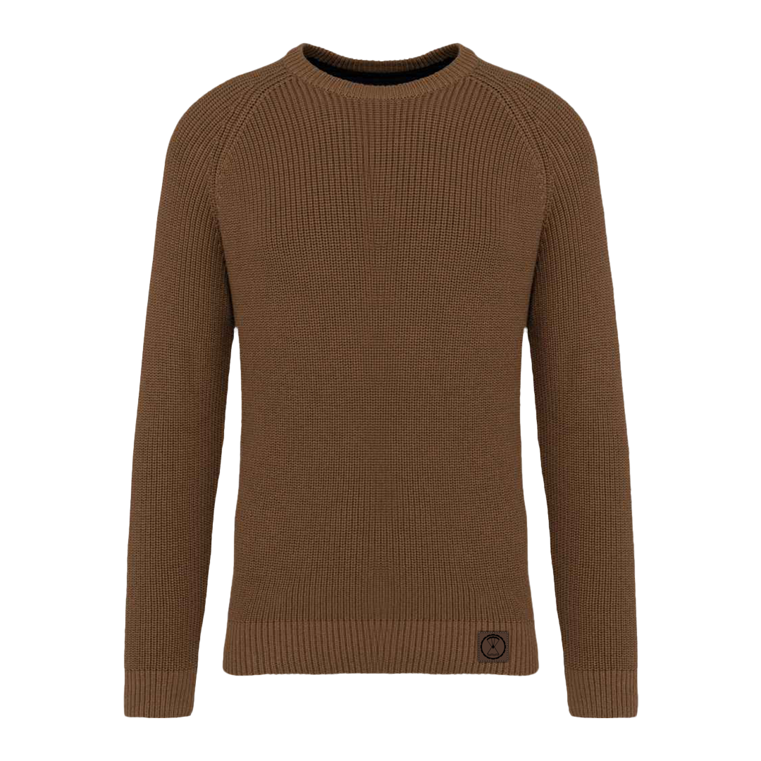 Patrol Goods brown chunky knit sweater, outdoor mens clothing.