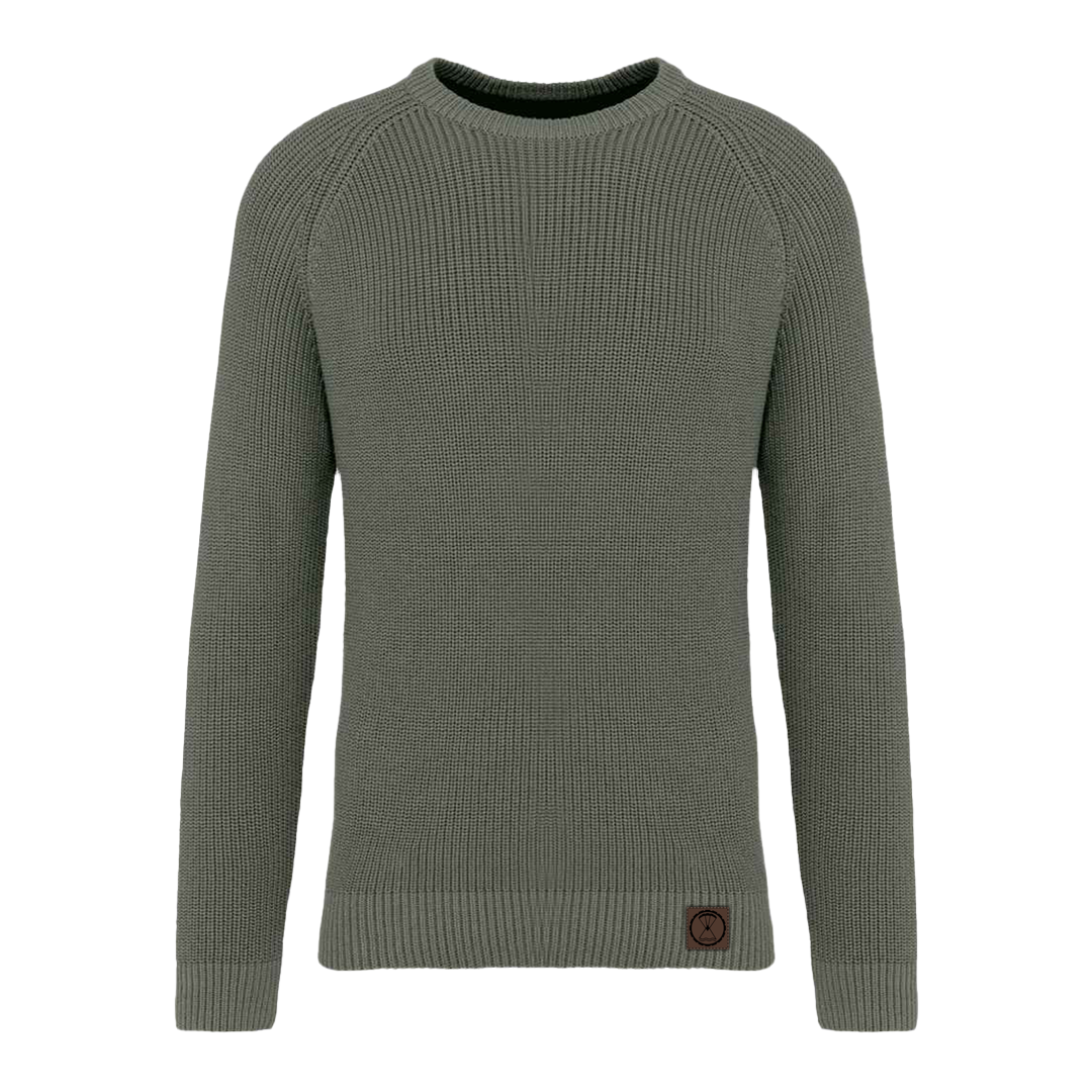 Patrol Goods green chunky knit sweater, outdoor mens clothing.