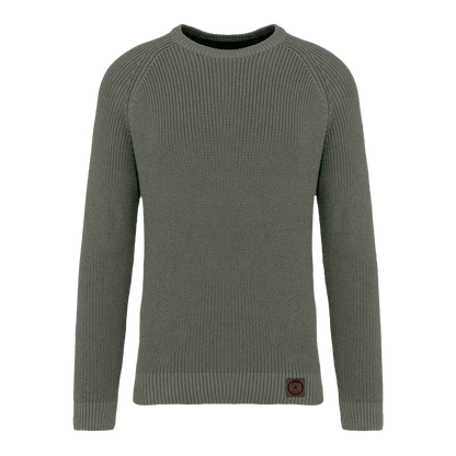 Patrol Goods green chunky knit sweater, outdoor mens clothing.