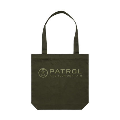 Patrol Goods green canvas tote bag with green logo