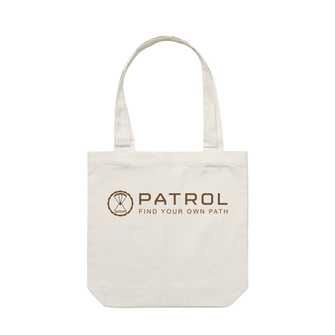 Patrol Goods cream canvas tote bag with brown logo