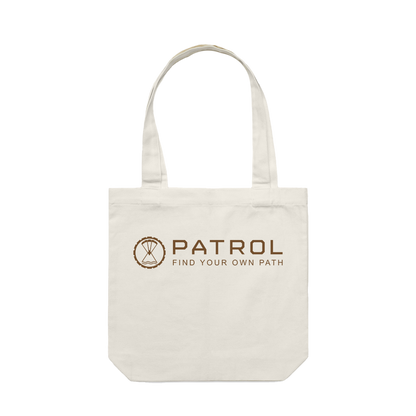 Patrol Goods cream canvas tote bag with brown logo