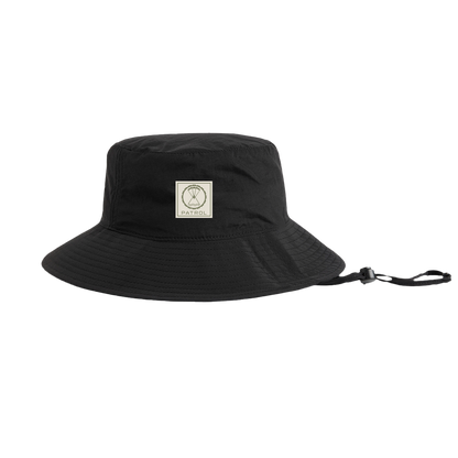 Black Patrol Wide Brim Bucket Hat, Quick dry nylon hat, perfect for Hiking, camping, fishing and festivals.