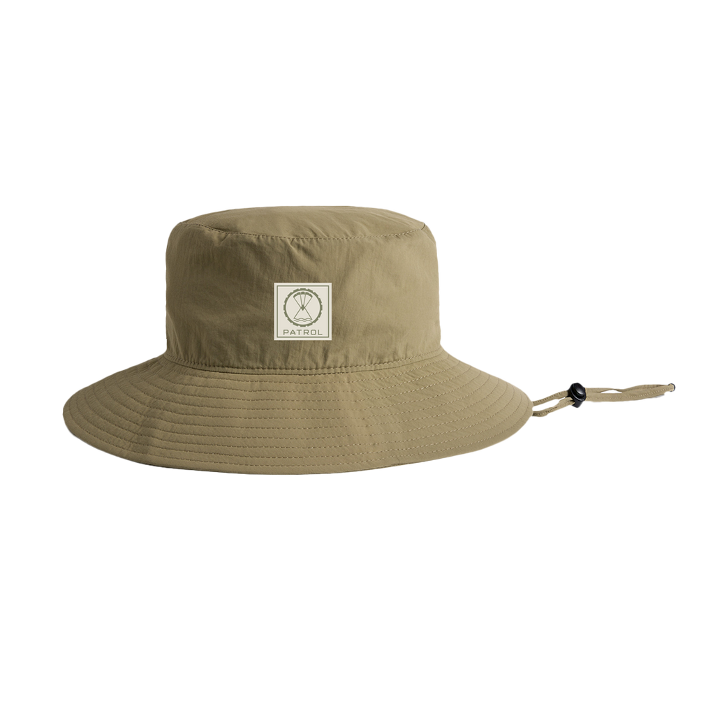 Khaki Patrol Wide Brim Bucket Hat, Quick dry nylon hat, perfect for Hiking, camping, fishing and festivals.